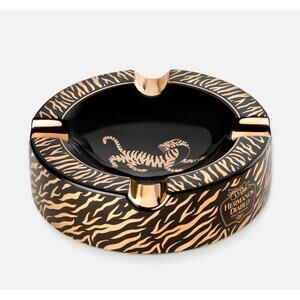 Tiger Large Black & Gold Ceramic Cigar Ashtray (4 Cigars) - Indoor/Outdoor New